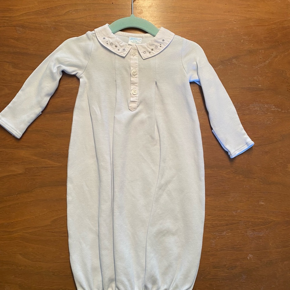 Edgehill Collection Light Blue Baby Boy Gown with Embroidered Collar 0-6M